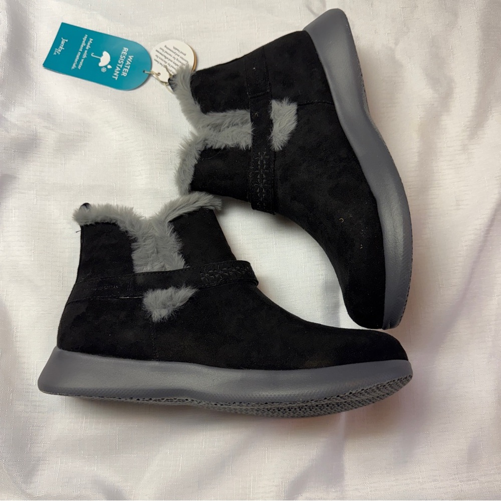 Women's JBU Winter Black and Gray Ankle Boots Grey Faux Fur Lining Size 9